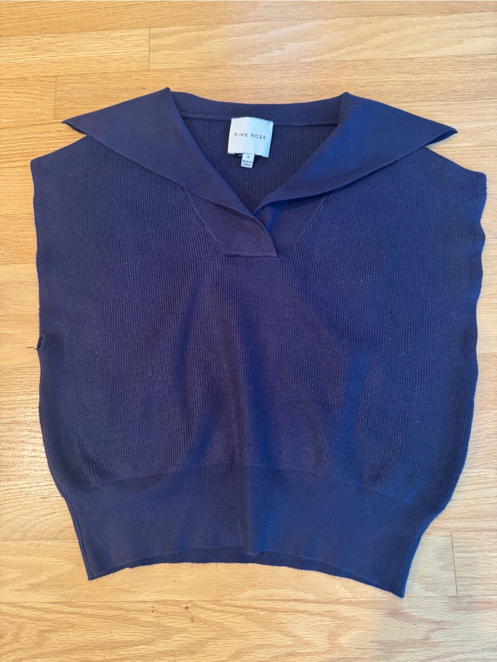 Pink Rose Navy Sailor Collar Knit Tank Top